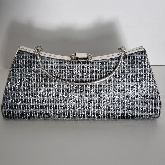 Vintage Silver Evening Bag with Rhinestone Cluster Clasp - Picture 6 of 8